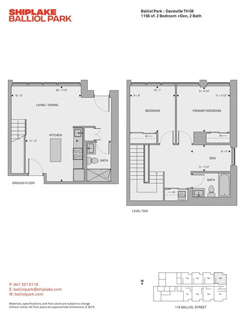 Floor plan for 2 beds, 2 baths